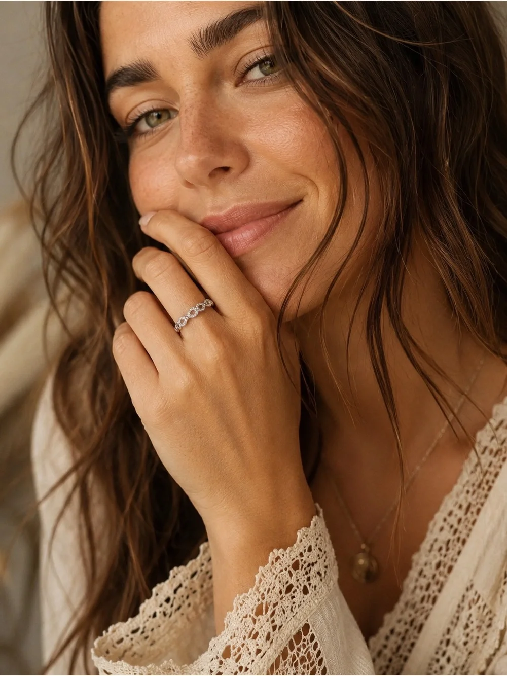 Silver-Tone Pavé Open Heart Infinity Band Ring